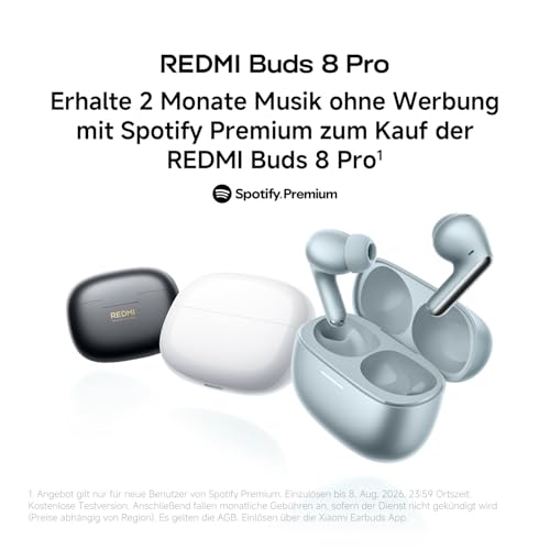 XIAOMI REDMI Buds 8 Pro, True-Wireless-Bluetooth, 55dB aktive Geräuschunterdrückung, Triple-Treiber, Hi-Res-HiFi-Sound, Dolby Audio, bis zu 33 Stunden Akkulaufzeit, Bluetooth 5.4, IP54, Black
