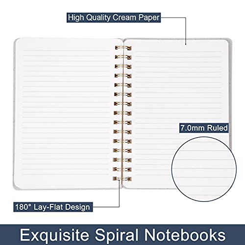 Oneirom Spiral Notebook Blue-6.10" X 8.19" College Ruled Journal With Inner Pockets And 160 Pages,Pu Leather Cover Business Journal, Twin-Wire Binding Notebook Perfect For Office & Home School Supplies #TOP2