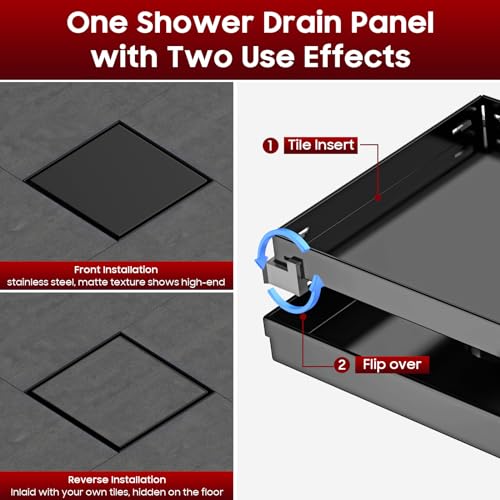 Image of DLONE Shower Drain | 6 Inch Matte Black with Tile Insert Panel