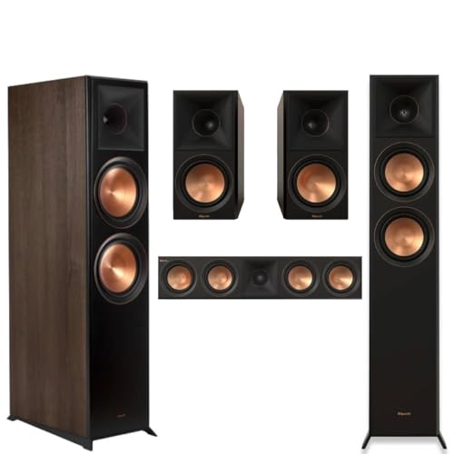 Image of Klipsch Reference Premiere RP-8000F II 5.0 Home Theater Pack, Bundle with 2X RP-8000F II 8" Floorstanding Speaker, RP-504C II Center Channel Speaker, 2X RP-600M II Bookshelf Speaker, Walnut