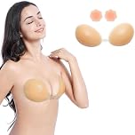 DODOING Upgrade Sticky Bra for Women - Strapless Stick on Bra, Invisible Backless Adhesive Bra with Strong Hold, Breathable Push Up Reusable Silicone Bra for Wedding/Deep V Dresses/Party (Nude-C)