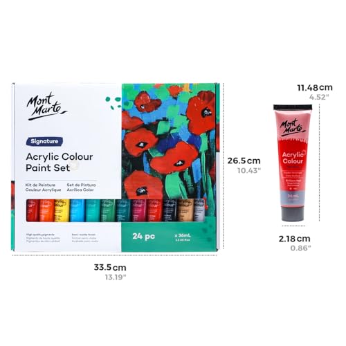 Image of Mont Marte Acrylic Paint Set 24 Colours 36ml 2 PACK, Perfect for Canvas, Wood, Fabric, Leather, Cardboard, Paper, MDF and Crafts