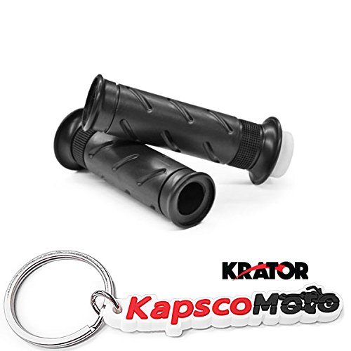 Krator Motorcycle Sport Bike/Dirt Bikes Comfort Oem Style Hand Grips Black Color Handlebar Grip Compatible With Bmw Ducati Kawasaki Suzuki Offroad Throttle Open Bar Ends + Kapscomoto Keychain #TOP1