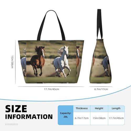 Running Horses Extra Large Tote Bag For Women,Foldable Beach Bag With Pocket Weekender Travel Overnight Bag4