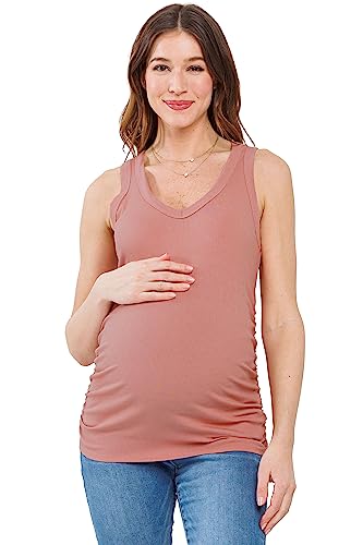 LaClef Womens Sleeveless V Neck Ribbed Maternity Tank Top