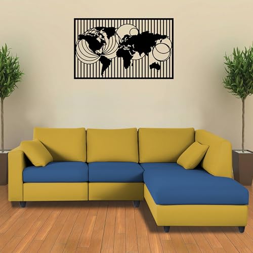 Image of Florian RHS 4 Seater L Shape Sofa Set for Living Room (Blue Yellow Fabric) Premium Fabric Sofa