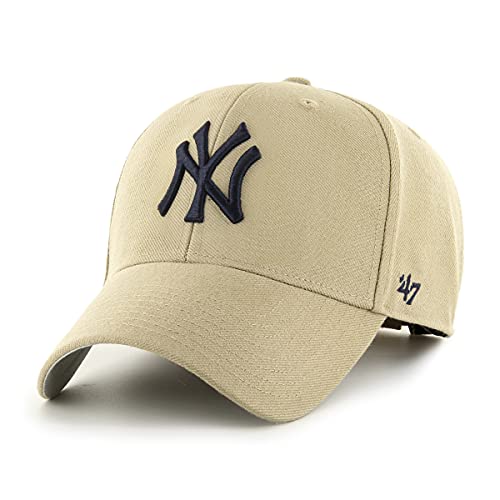 '47 MLB New York Yankees MVP Unisex-Baseballkappe, Verstellbar, Hochwertiges Design und Verarbeitung, Black Logo, Khaki