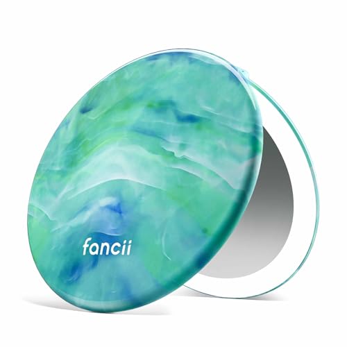 Image of Fancii Taylor LED Lighted Travel Makeup Mirror, Rechargeable, 10x /1x Magnifying, Tru-Glow Lighting System, XL Large 5 inch Wide | Compact Mirror for Purses (Sea Serenity)