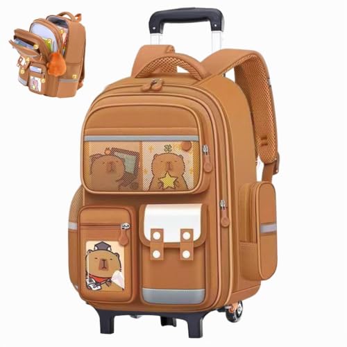 Mochila de capybara con ruedas de gran capacidad escolar con mango retráctil y detalles reflectantes 2