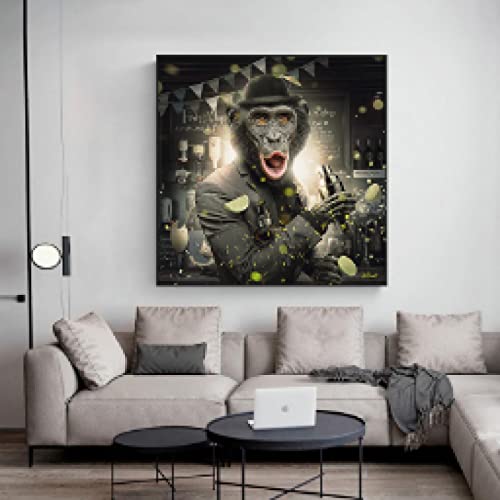 Affiche moderne barman singe en toile déco murale 30x30cm - 4