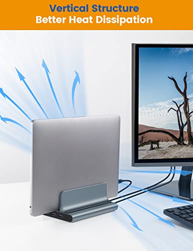 Starsiki Usb-C Laptop Docking Station, 7-In-1 Vertical Stand With Type C Pd/4K Hdmi/Gige/Usb 3.0 Ports, Adjustable Width Hub Accessories Extend Display Compatible For Macbook, Surface, Chromebook #TOP4