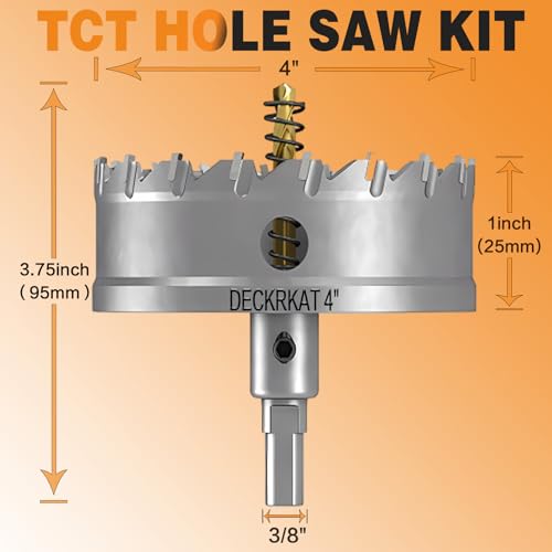 4" TCT Hole Saw for Hard Metal, Heavy Duty 100mm Tungsten Carbide Tipped Hole Cutter with Spring-Loaded Pilot Drill Bit for Stainless Steel, Metal, Iron, and Plastic by DECKRKAT - Used condition - Image 2