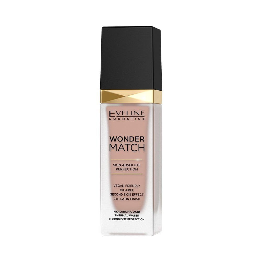 Eveline Cosmetics Wonder Match Luxury Adaptive Foundation - Shade No. 45 Honey | Vegan, Oil-Free, Perfect Coverage & 24H Flawless Finish, 30 ml