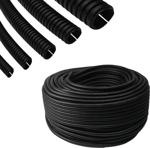 Tubo corrugado, protección de cables, tubo aislante, protección contra martas, tubo de instalación ranurado (26 mm de tamaño interior, 50 metros)