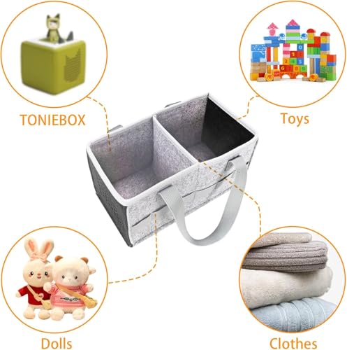 Image of Travel Carrying Bag for Toniebox Starter Set and Accessories, Felt Organizer Bag with Handle for Toniebox Audio Player and Tonies Figurines,Gray