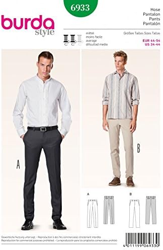 BurdaMens Sewing Pattern 6933 Fitted Slightly Hipster Trousers Pants