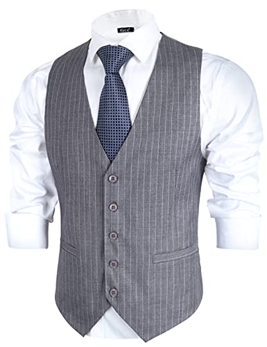 Alizeal Mens Pinstripe Business Suit Vest Formal Dress Tuxedo Waistcoat, Gray Striped-L #TOP1