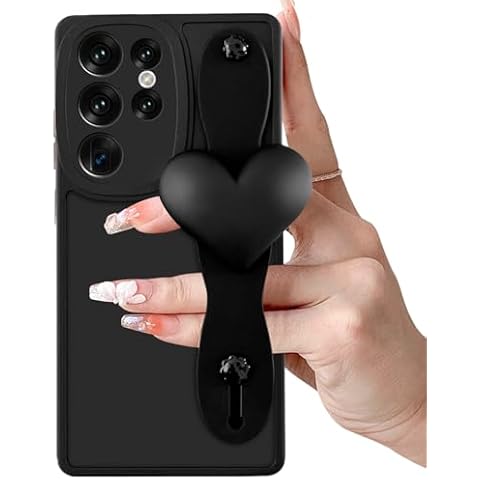Silicone Case for Samsung Galaxy S24 Ultra with Strap, Cute Love Heart Wrist Strap Stand Case Samsung S24 Ultra Camera Lens Protection, Soft Shockproof Protective Cover for Galaxy S24 Ultra 5g 2024 Cover