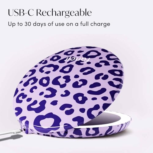 Image of Fancii Taylor LED Lighted Travel Makeup Mirror, Rechargeable, 10x /1x Magnifying, Tru-Glow Lighting System, XL Large 5 inch Wide | Compact Mirror for Purses (Cheetah Crush)