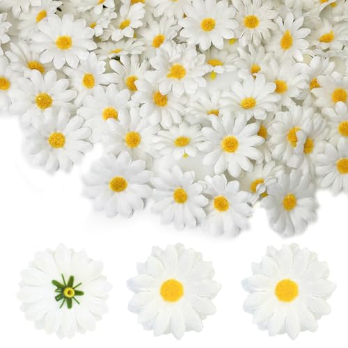 YIAJIA 100 margaritas gerber artificiales de seda, margaritas secas, decoración de manualidades, flores de crisantemo de Pascua para decoración de capó de Pascua (blanco)