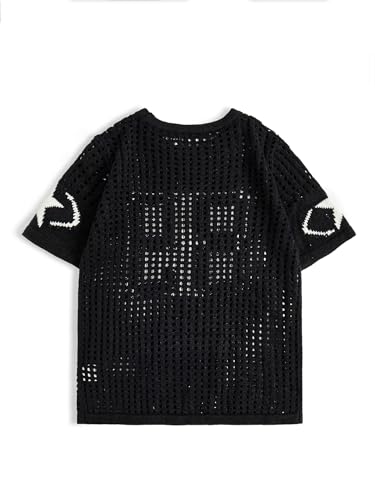 SEGT Women's Jersey Shirts Number Letter Graphic Sweater Hollow Out Crochet Jersey Tee Sweater Short Sleeve Knit T Shirts3