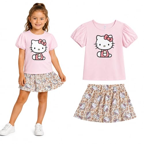 Image of Hello Kitty Girls Skort Set - 2 Piece Graphic Crewneck Top and Short Skort Cute Outfit Set (Sizes: 2T-12)