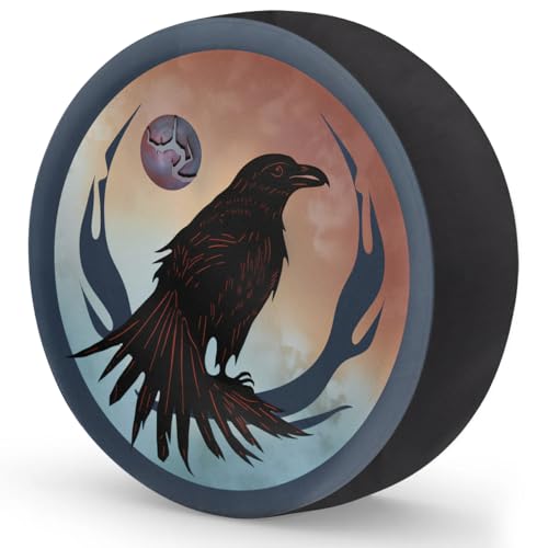 Image of Spare Tire Cover for RV Trailer, Crow Pattern Tire Covers Universal Fit for Travel Trailer Camper Jeep RV SUV Truck Waterproof Wheel Cover (15 inch for Diameter 27 inch - 29 inch)