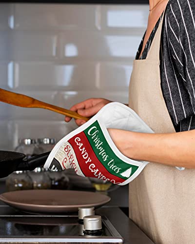 Christmas Tree Candy Reindeer Pot Holders With Pocket For Kitchen, Heat-Resistant Potholders Set Of 2, Hot Pads Oven Mitts With Hanging Loops For Home Cooking Baking Microwave, Hot Cocoa Wood #TOP4