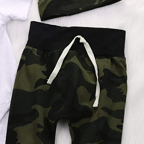 Cute 3pcs Newborn Baby Boys Letter Print Romper+Camouflage Pants+Hat Outfits Set4