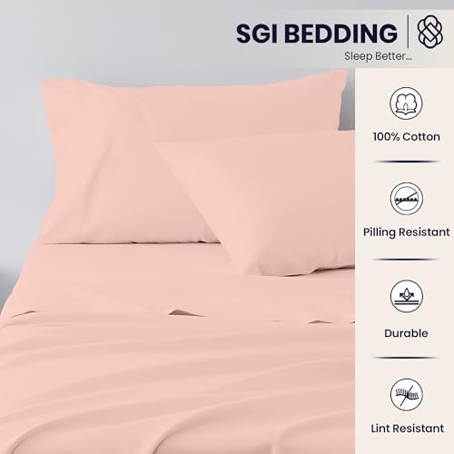 Image of SGI Split King Sheet Set for Adjustable Bed Egyptian Premium Cotton 600 Thread Count Sheets for Sleep Number Bed 15 inch Deep Pocket 5 Pc Set with 2 Twin XL Fitted Sheets Soft Breathable -Peach