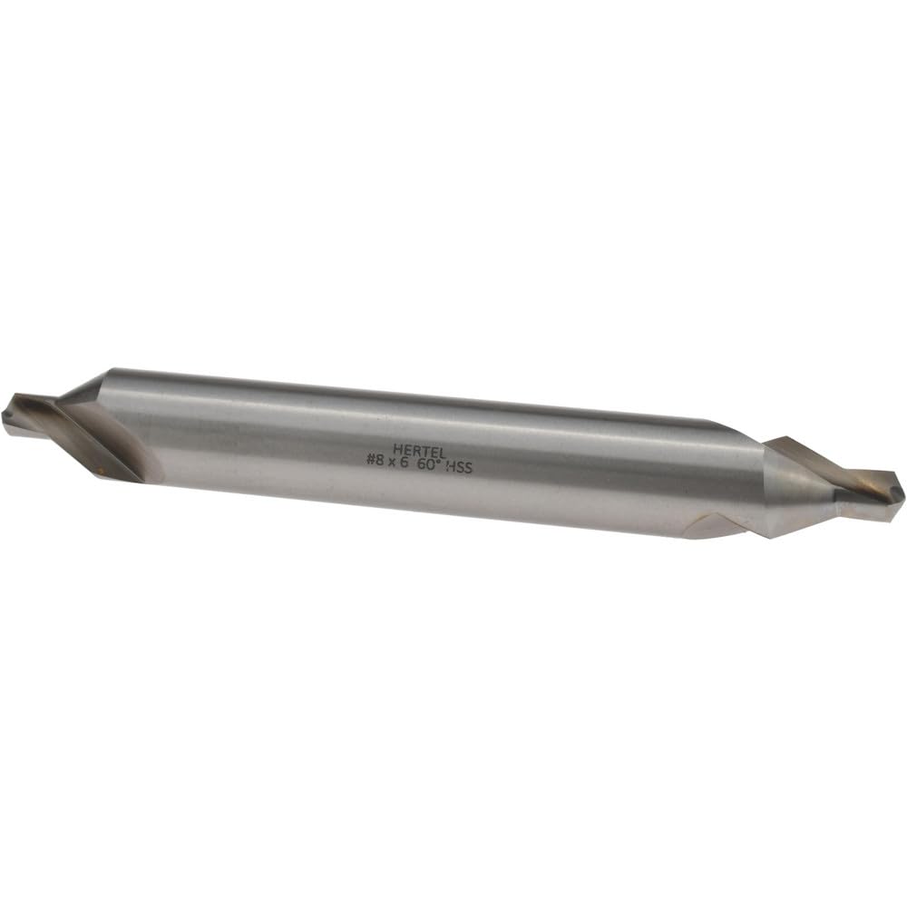 Hertel Combo Drill & Countersink, #8, HSS, 5/8" Body Diameter, 5/16" Point Diameter, Bright Polished Finish, 118° Angle, 6" Overall Length