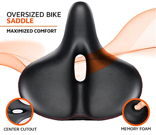 Image of Giddy Up! Bike Seat - Comfortable Bicycle Saddle for Exercise and Road Bicycle - Oversized Comfort Seat for Peloton Stationary - Extra Wide Replacement Padded Bike Saddle Cushion for Women and Men