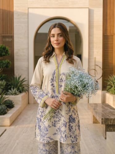 Image of Women's Poly Rayon Co-Ord Set Kurta with Full Sleeves Floral Printed Pattern V Neck Regular Fit and Waist Length | Co-ord Kurta Sets for Woman | Casual Women Kurta Stylish