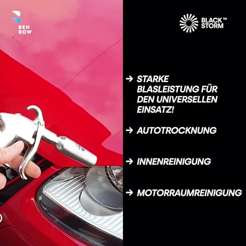 BenBow Ausblaspistole Venturidüse - Classic - Druckluft Pistole für schnelles Trocknen und Blasen - Air Blow Gun mit Aluminiumgehäuse, inklusive Adapter
