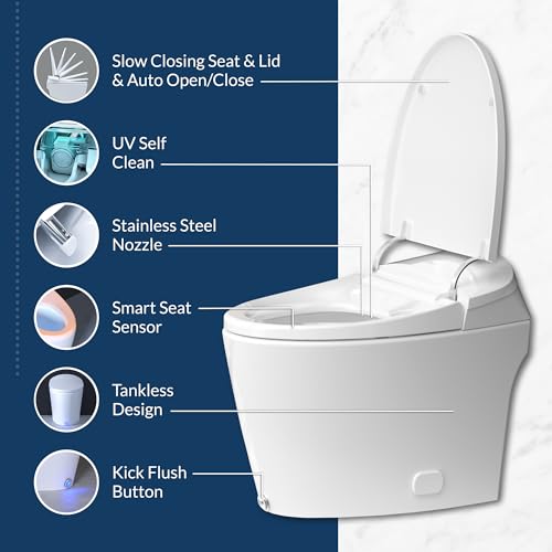 Inodoro inteligente Bio Bidet Discovery DLX de una pieza, alargado, con bidé integrado, tapa automática de apertura y cierre, descarga automática, agua tibia, asiento calefactado y toallitas para bidé miniatura 4