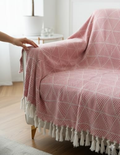 Image of HAKAM Diamond Woven Throw Blanket | 150x200 cm | Pink Sofa Cover, Bed, Chair & Travel - Ideal for All Season | Pack of 1