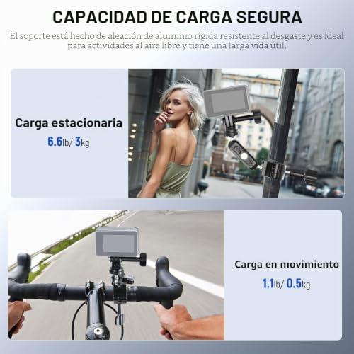 Soporte para barra de cámara con dos cabezales de bola de 360° y tornillo 1/4 5