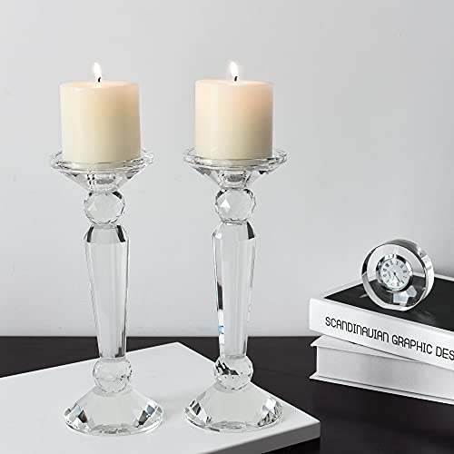 Kitcom 2-Pack Crystal Candle Stick Holders For Home Decor, Clear Crystal Taper/Pillar Candles Holder Table Centerpieces For Party And Wedding Decoration(10.6Inch Tall) #TOP4