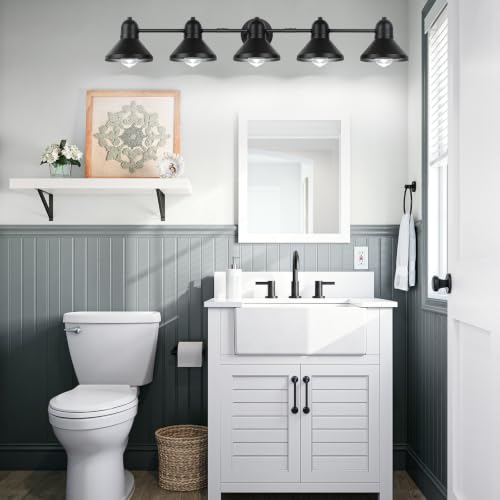 Image of Bairth Bathroom Light Fixtures,5-Light Black Metal Vanity Light Over Mirror | Farmhouse Rustic Industrial Bathroom Vanity Light, Modern Bathroom Lights with Metal Shade for Living Room Cabinet Hallway