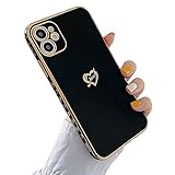 YRAKOZIN Compatible with iPhone 11 Case, Cute Protective Phone Case for Women Girl Soft Slicone with Glitter Aesthetic Heart Design Luxury Electroplate Edge Cover for iPhone 11 - Black