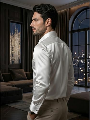 Image of DEELMO Men's Stylish Solid Satin Casual Shirt for Men Full Sleeves| Poly Satin Silk Shirt