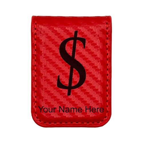 LaserGram Slim Magnetic Money Clip, Dollar Sign, Personalized Engraving Included (Carbon Fiber Red)