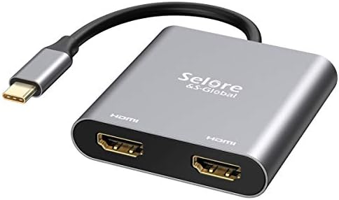 Selore&S-Global USB C to Dual HDMI Adapter 4K @60hz, Type C to HDMI Converter for MacBook Pro Air 2020/2019/2018,LenovoYoga 920/Thinkpad T480,Dell XPS 13/15/17,etc