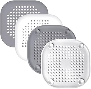 4Pcs Silicone Hair Catcher, Foldable Shower Drain Cover Hair Catcher Hair Stopper Drain Protector Filter For Bathroom Shower, Bathtub and Kitchen, With Suction Cups (White+Grey)