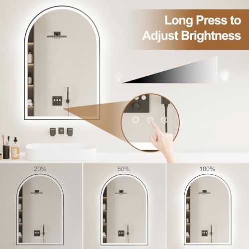 Arched LED Bathroom Mirror 24"x36", Black Bathroom Mirror with Lights-Anti-Fog, Dimmable-LED Mirror for Bathroom,3 Colors - Image 6