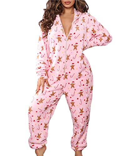 Minetom Damen Jumpsuit Kuschelig Einteiler Schlafanzug Drucken Pyjama Mit...