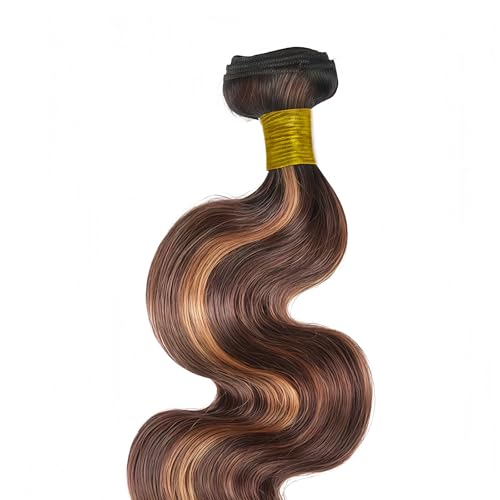 Body Wave Human Hair Bundles 16 18 20 Inch 3 Bundles Ombre Brown Highlight P4/30 Soft Bouncy Flowing Natural Hair Extensions for Women — view 4
