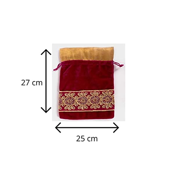 Meher Collection Women's Velvet Traditional Potli Bags for Return Gifts Wedding Gift for mom Potli Purse Gift Bags Diwali potli Karwachauth - Pink Large 30x22cm can accommodate upto 1kg (Pack of 5) - Image 5