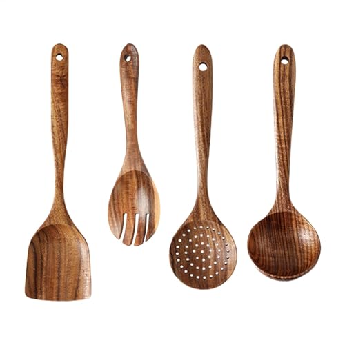 Utensilios de cocina de madera para cocinar y juego de cucharas de madera natural para sopa 6