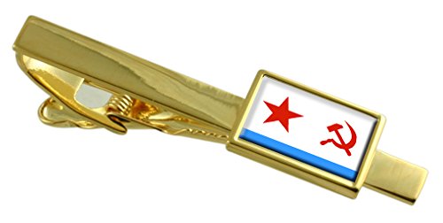 Clip de corbata Marina Soviética URSS bandera oro grabado pasador militar de colección